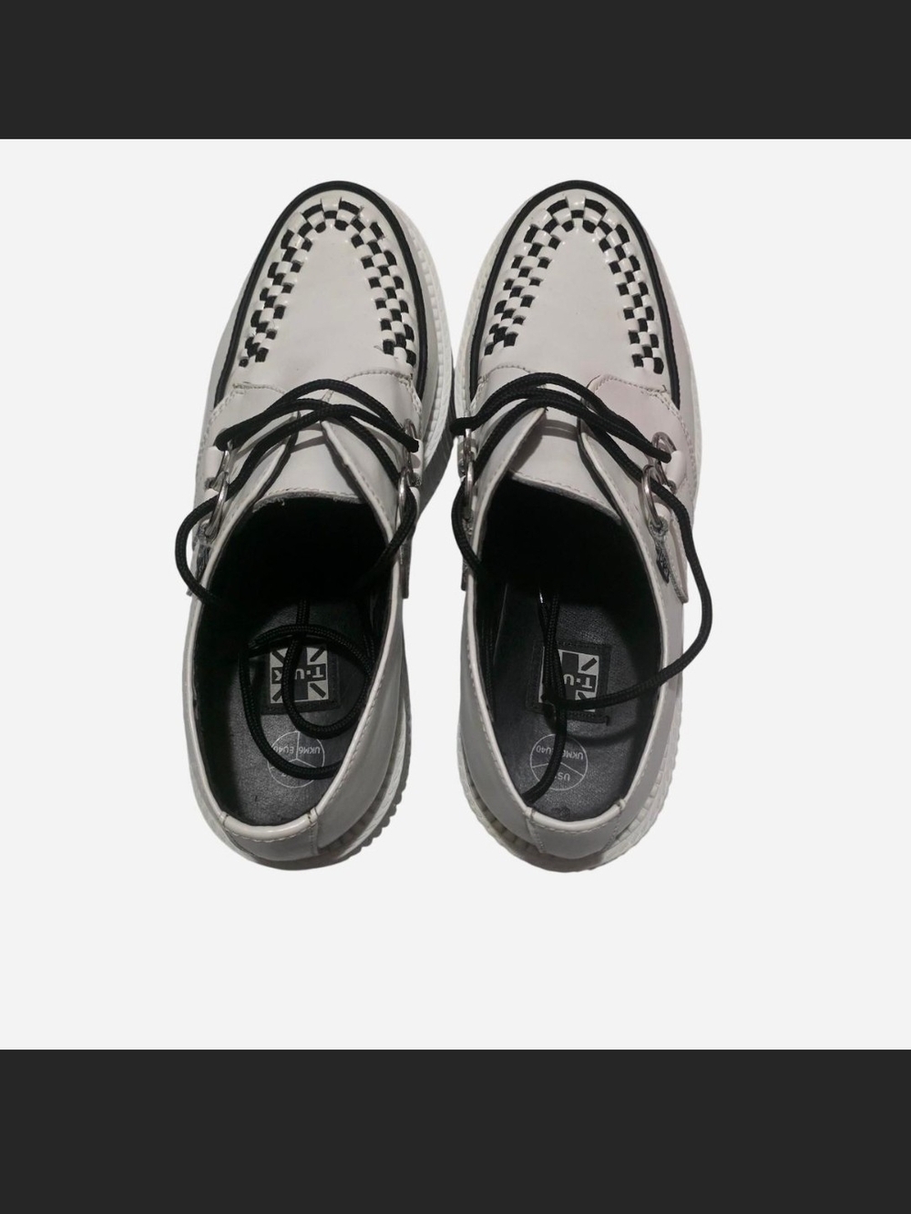 T.U.K. Mondo Creeper White and black Leather Checker platform Shoes - Picture 2 of 9